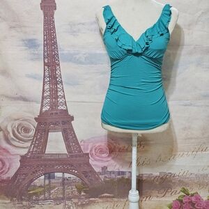 Ralph Lauren Teal Ruffle Swim Bikini Top